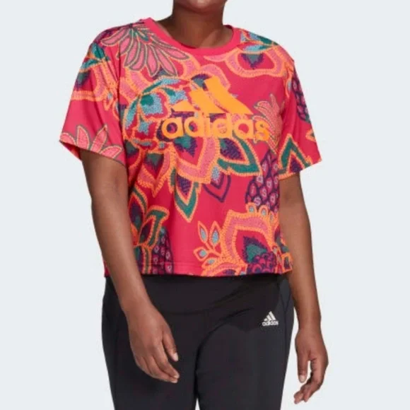 Adidas x FARM Rio collaboration Multicolor Floral Short Sleeve Top - Picture 1 of 6